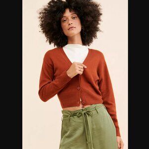 Anthropologie Nouveaux Boxy Cashmere Cardigan – Rust Orange